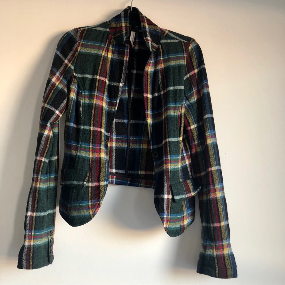 Free People Wool Plaid Blazer